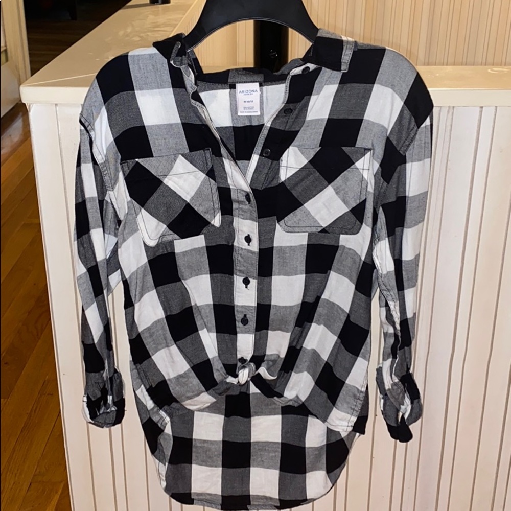 plaid black and white shirt